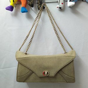 Tyler Alexandra Beige Gilter  Turnlock Chain Strap Crossbody Shoulder Bag